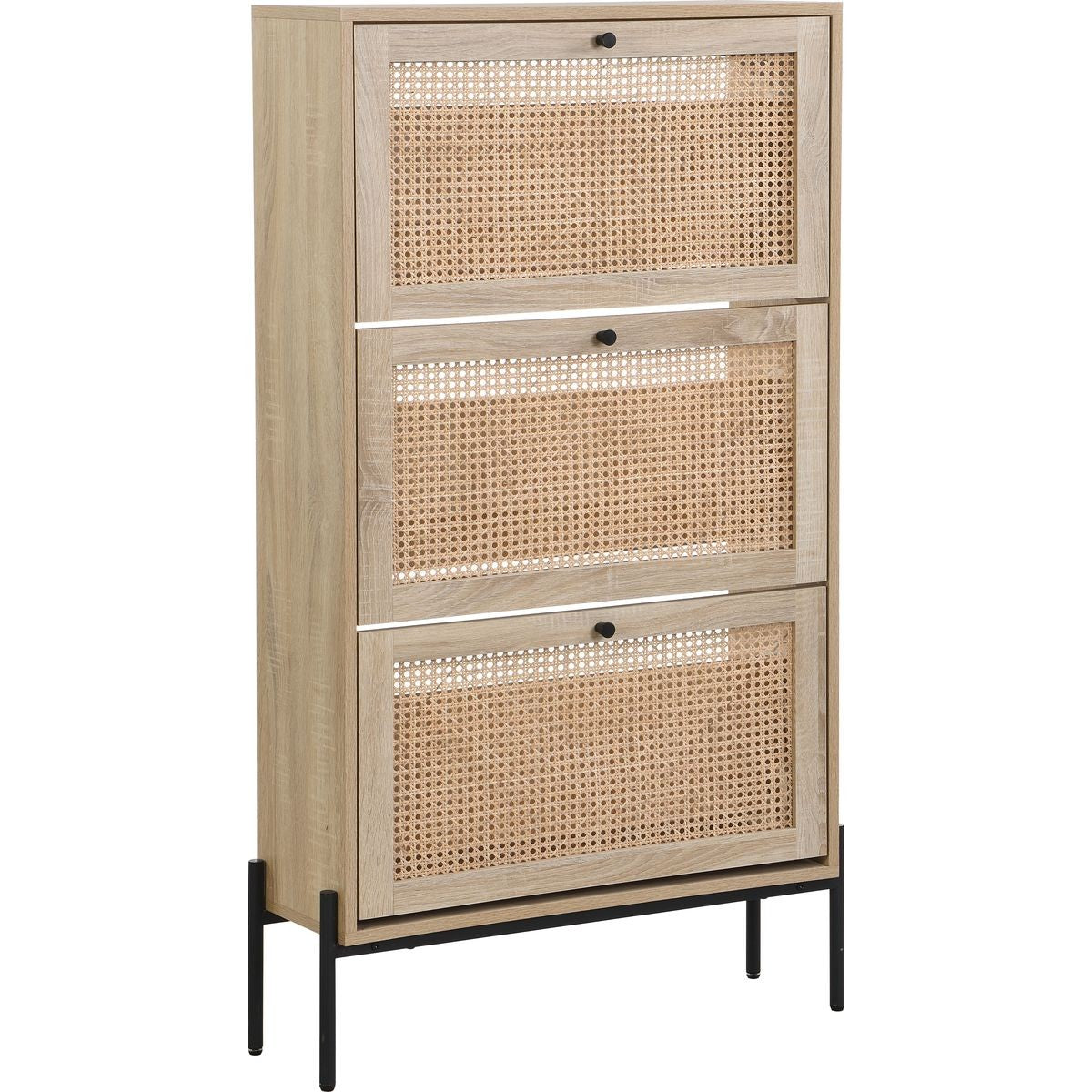 Iris - Meuble à Chaussures 3 Portes en Cannage et Effet Chêne 70 cm - Bois