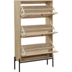 Iris - Meuble à Chaussures 3 Portes en Cannage et Effet Chêne 70 cm - Bois