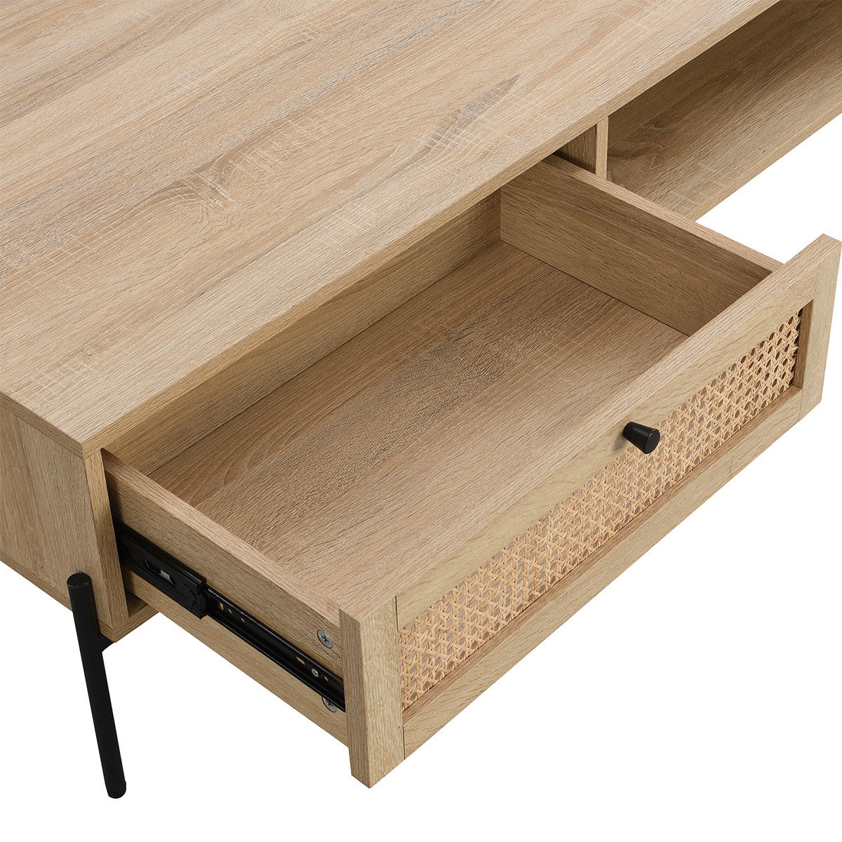 Iris - Mesa de centro - Rejilla de ratán y efecto roble - Madera