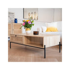 Iris - Mesa de centro - Rejilla de ratán y efecto roble - Madera