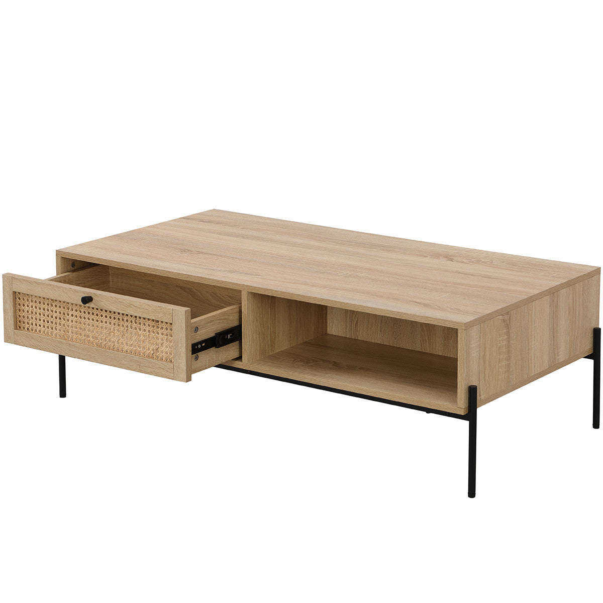 Iris - Mesa de centro - Rejilla de ratán y efecto roble - Madera