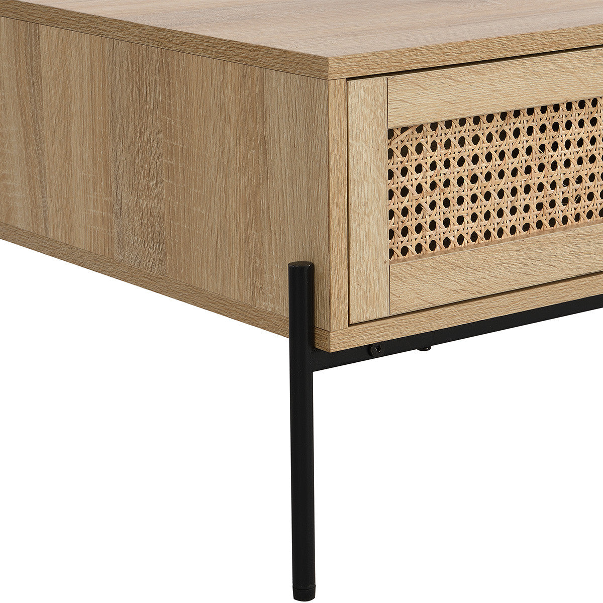 Iris - Mesa de centro - Rejilla de ratán y efecto roble - Madera