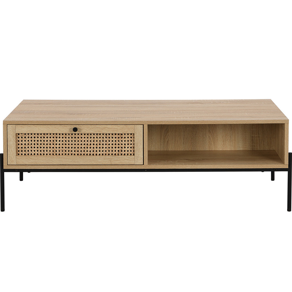 Iris - Mesa de centro - Rejilla de ratán y efecto roble - Madera
