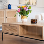 Iris - Mesa de centro - Rejilla de ratán y efecto roble - Madera