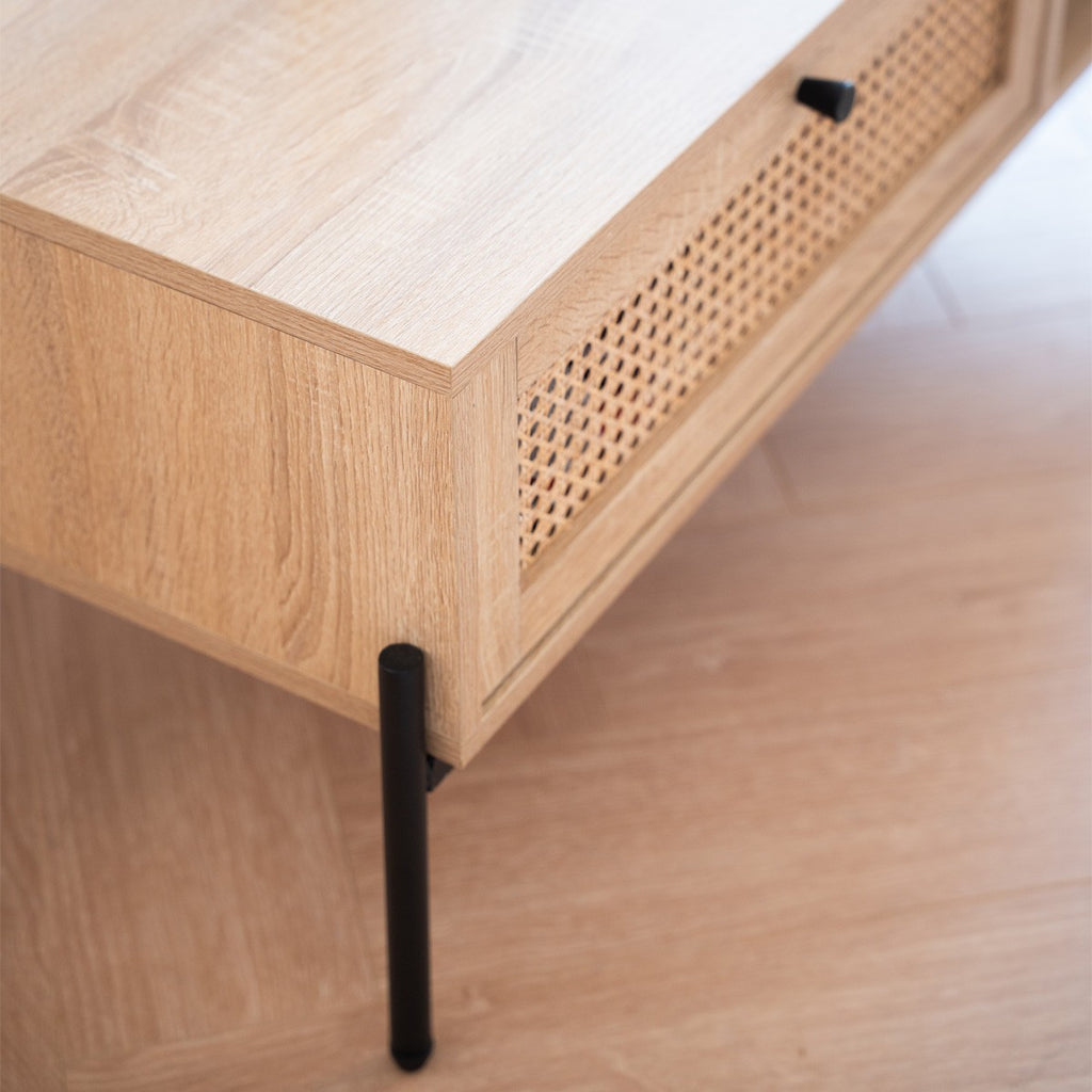 Iris - Mesa de centro - Rejilla de ratán y efecto roble - Madera