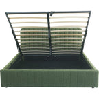 Ava - Lit Coffre Adulte 140x190 cm avec Tête de Lit Capitonnée en Tissu Bouclé - Vert Kaki