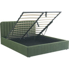 Ava - Lit Coffre Adulte 140x190 cm avec Tête de Lit Capitonnée en Tissu Bouclé - Vert Kaki