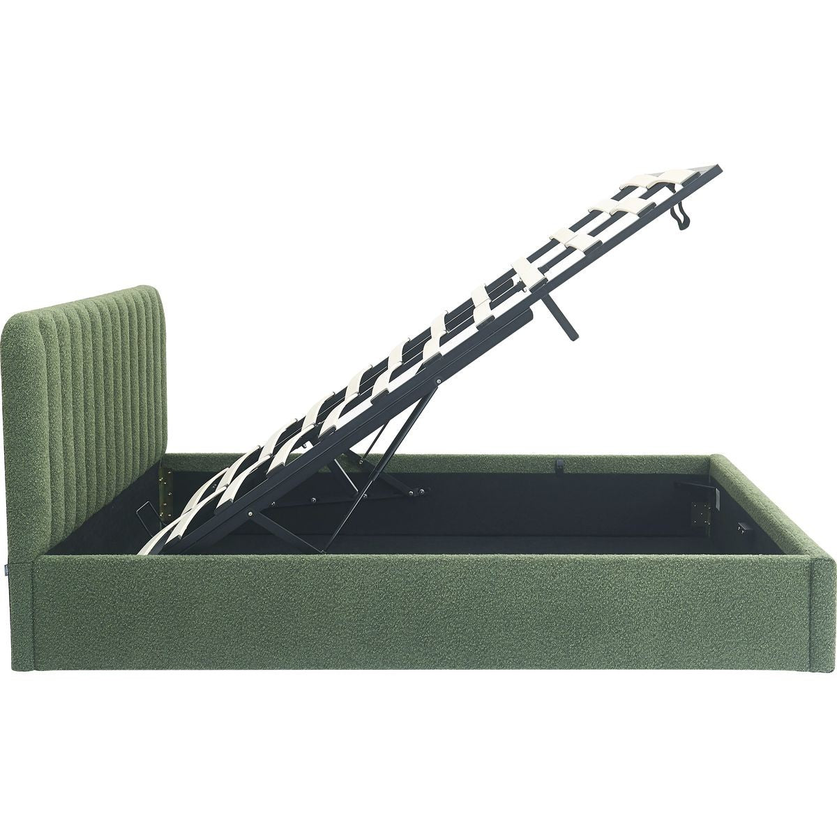Ava - Lit Coffre Adulte 140x190 cm avec Tête de Lit Capitonnée en Tissu Bouclé - Vert Kaki