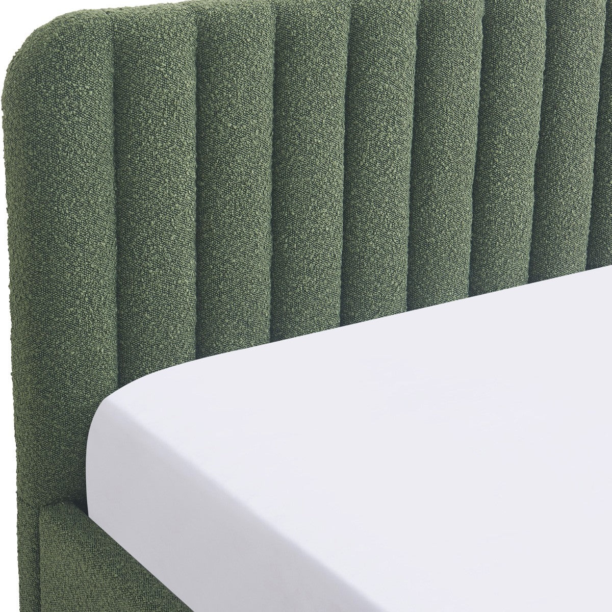 Ava - Lit Coffre Adulte 140x190 cm avec Tête de Lit Capitonnée en Tissu Bouclé - Vert Kaki