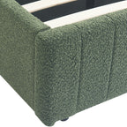 Ava - Lit Coffre Adulte 140x190 cm avec Tête de Lit Capitonnée en Tissu Bouclé - Vert Kaki