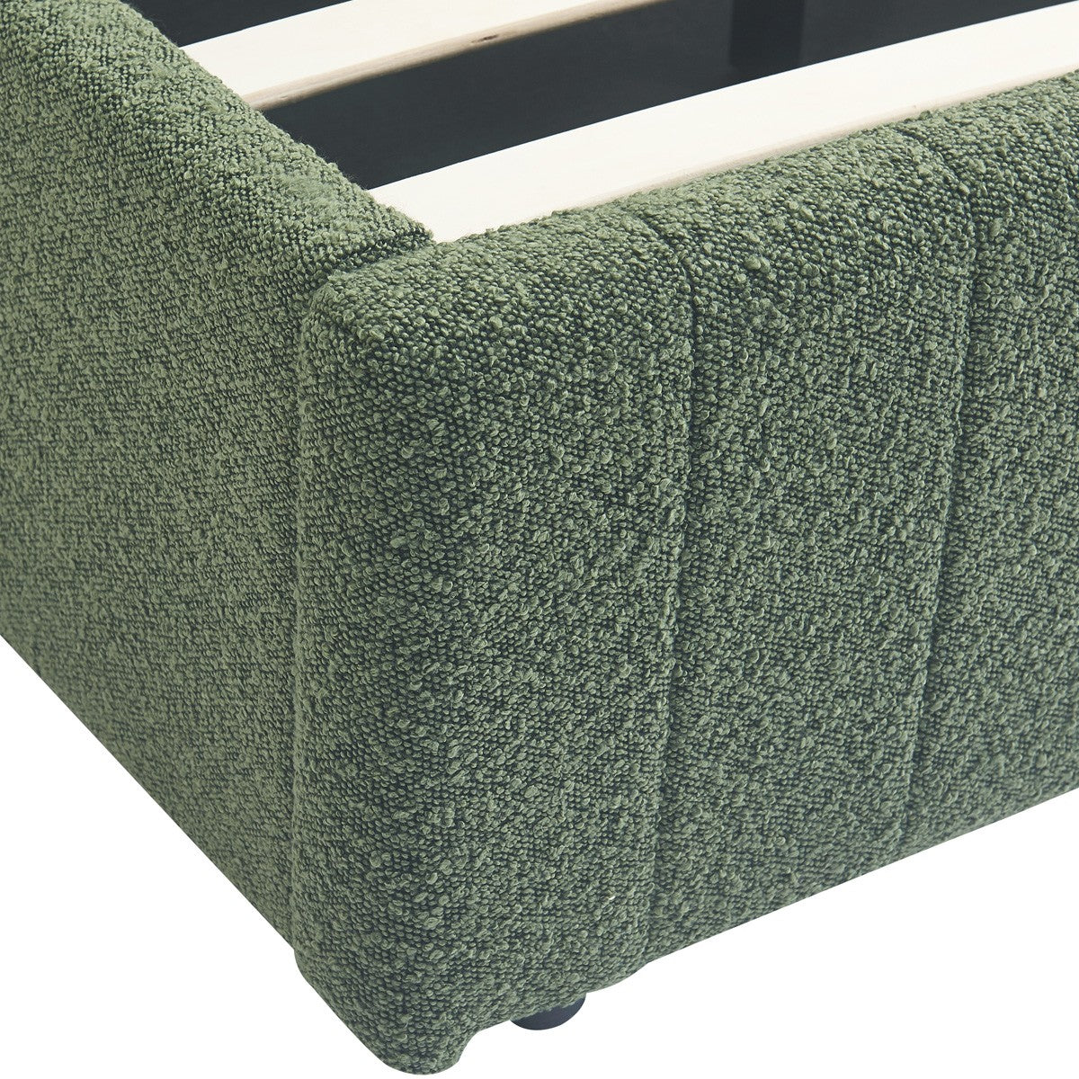Ava - Lit Coffre Adulte 140x190 cm avec Tête de Lit Capitonnée en Tissu Bouclé - Vert Kaki