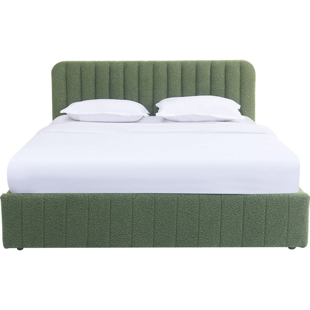 Ava - Lit Coffre Adulte 140x190 cm avec Tête de Lit Capitonnée en Tissu Bouclé - Vert Kaki