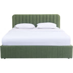 Ava - Lit Coffre Adulte 140x190 cm avec Tête de Lit Capitonnée en Tissu Bouclé - Vert Kaki