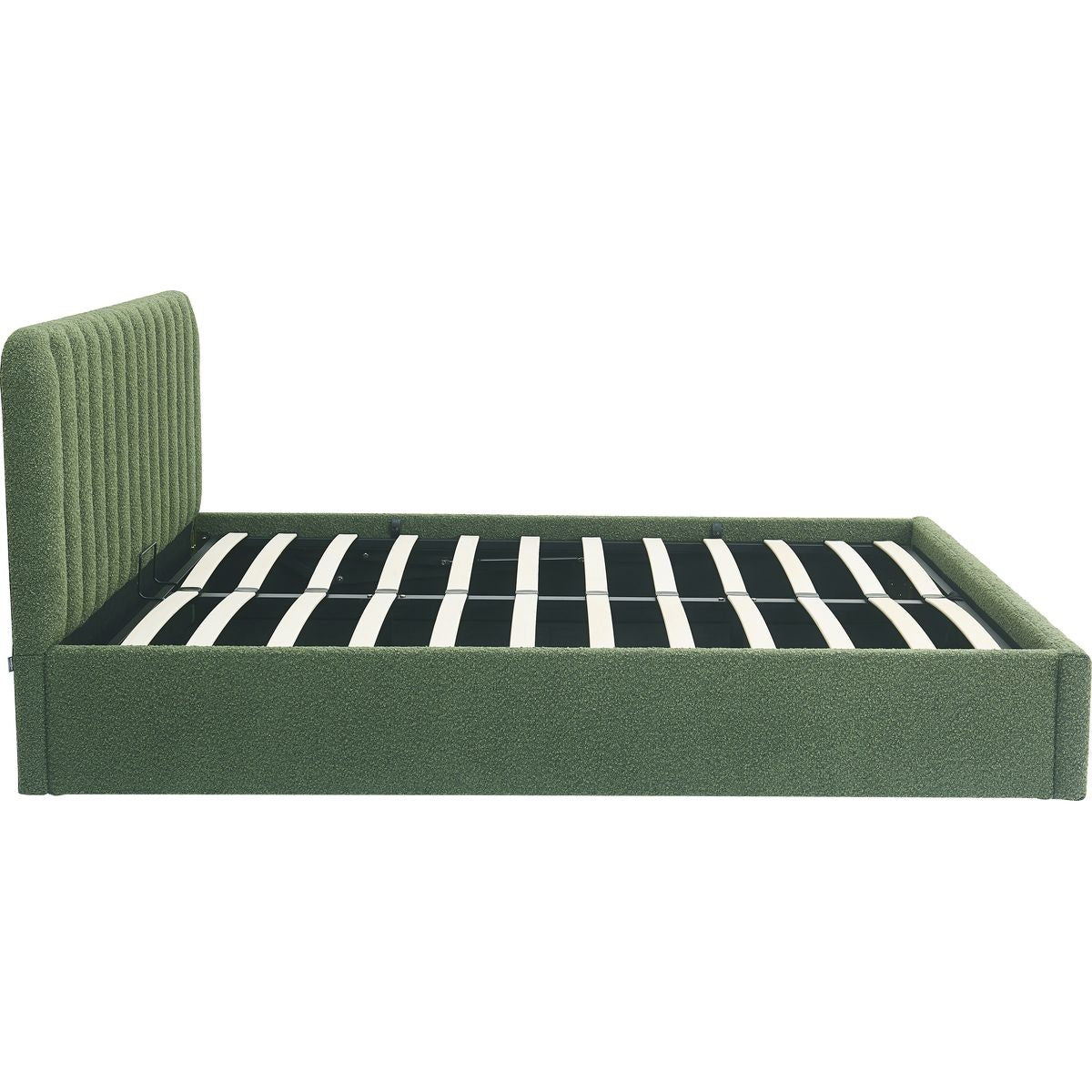 Ava - Lit Coffre Adulte 160x200 cm avec Tête de Lit Capitonnée en Tissu Bouclé - Vert Kaki