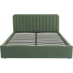 Ava - Lit Coffre Adulte 160x200 cm avec Tête de Lit Capitonnée en Tissu Bouclé - Vert Kaki