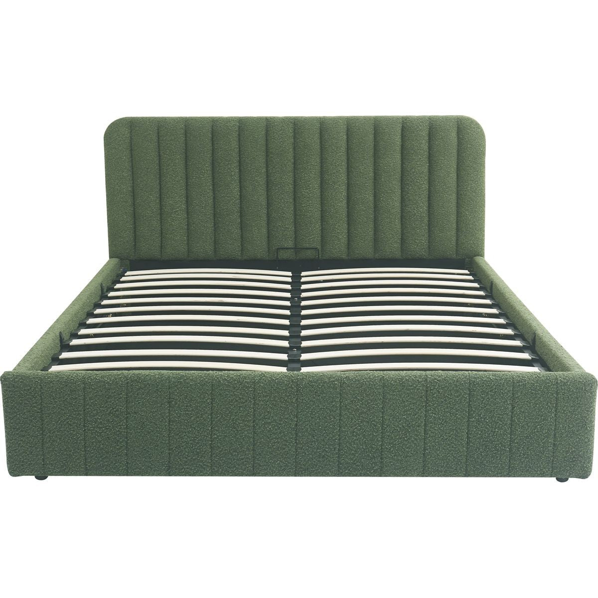 Ava - Lit Coffre Adulte 160x200 cm avec Tête de Lit Capitonnée en Tissu Bouclé - Vert Kaki