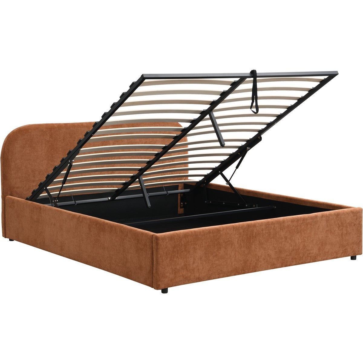 Cassis - Lit Coffre Adulte 140x190 cm avec Tête de Lit en Tissu Chenille - Terracotta