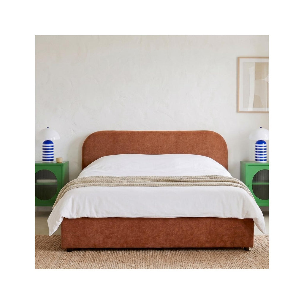 Cassis - Lit Coffre Adulte 140x190 cm avec Tête de Lit en Tissu Chenille - Terracotta