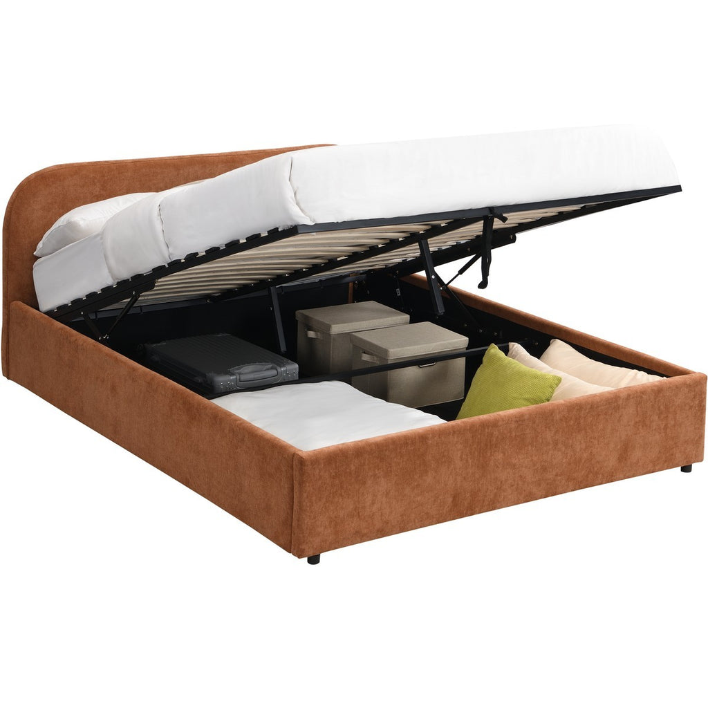 Cassis - Lit Coffre Adulte 140x190 cm avec Tête de Lit en Tissu Chenille - Terracotta