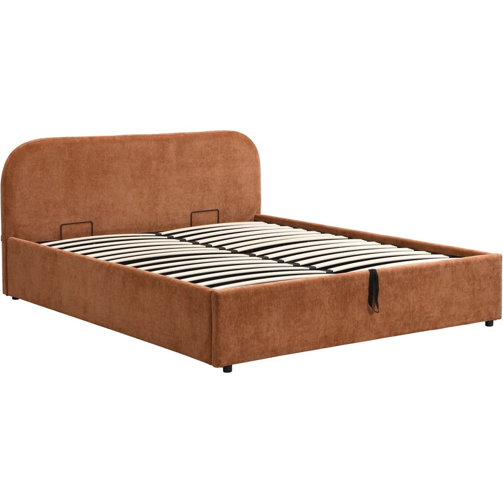 Cassis - Lit Coffre Adulte 140x190 cm avec Tête de Lit en Tissu Chenille - Terracotta