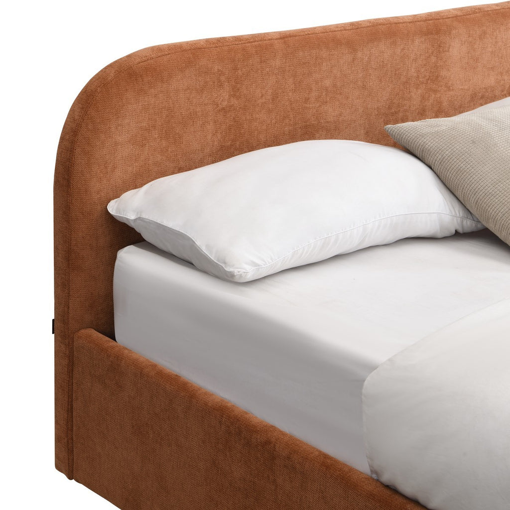 Cassis - Lit Coffre Adulte 140x190 cm avec Tête de Lit en Tissu Chenille - Terracotta