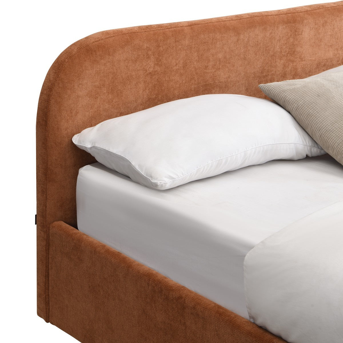 Cassis - Lit Coffre Adulte 140x190 cm avec Tête de Lit en Tissu Chenille - Terracotta