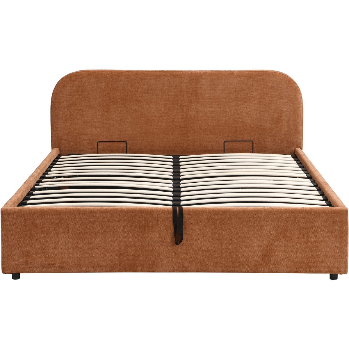 Cassis - Lit Coffre Adulte 140x190 cm avec Tête de Lit en Tissu Chenille - Terracotta