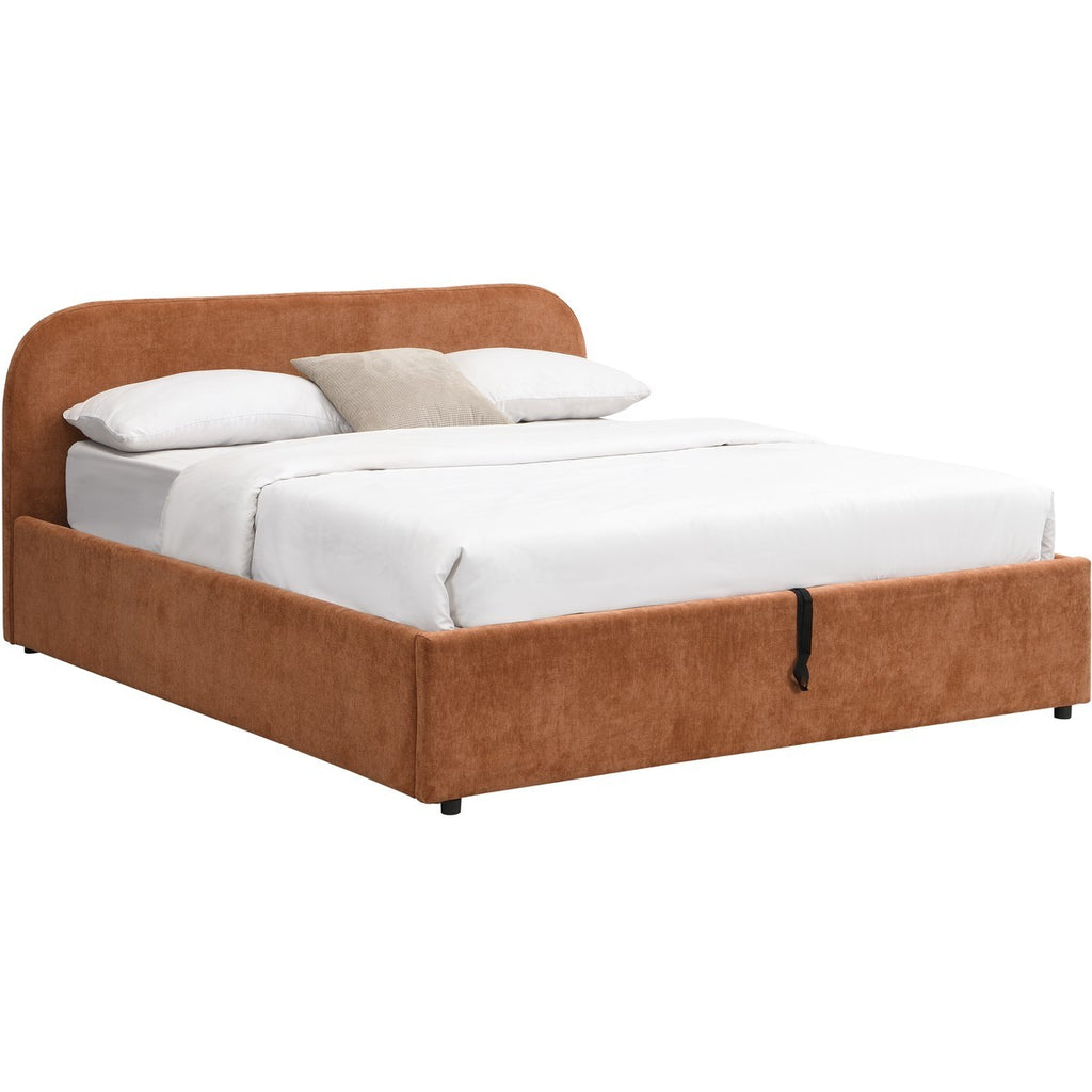 Cassis - Lit Coffre Adulte 140x190 cm avec Tête de Lit en Tissu Chenille - Terracotta