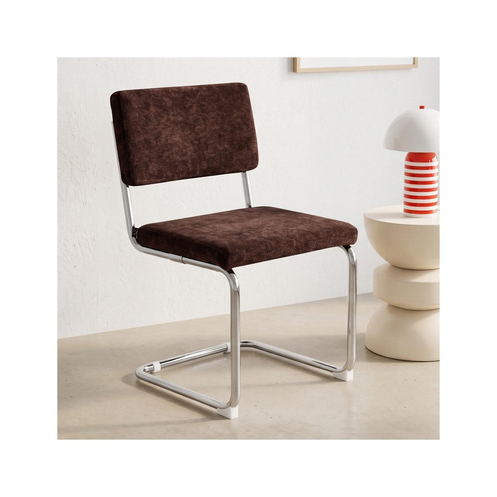 Dulce - Lot de 2 Chaises en Tissu Chenille et Piètement Chromé - Marron