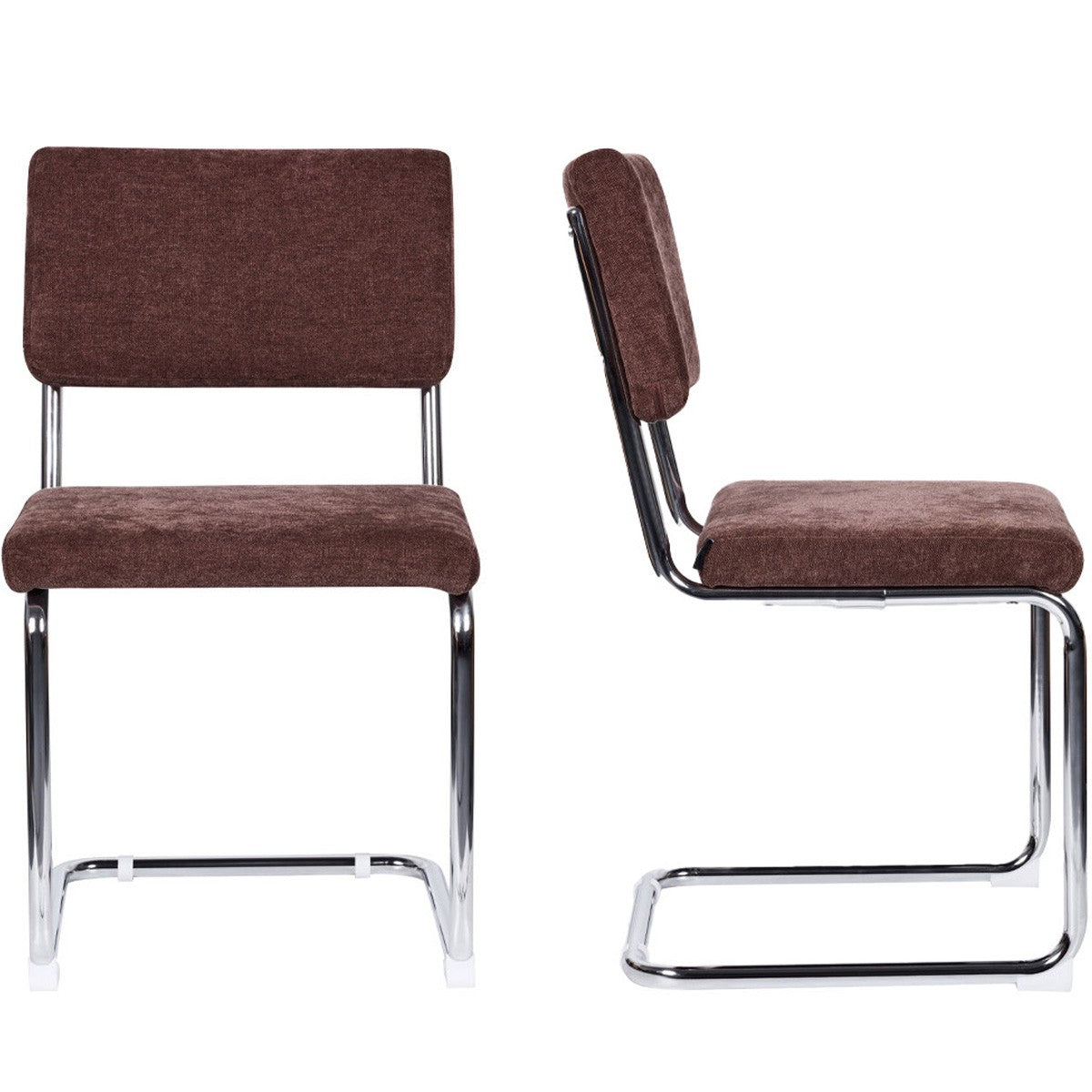 Dulce - Lot de 2 Chaises en Tissu Chenille et Piètement Chromé - Marron