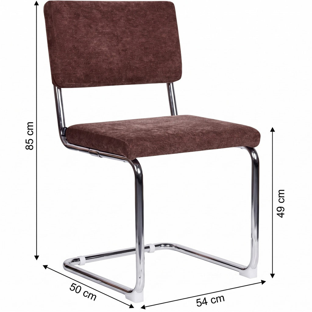 Dulce - Lot de 2 Chaises en Tissu Chenille et Piètement Chromé - Marron