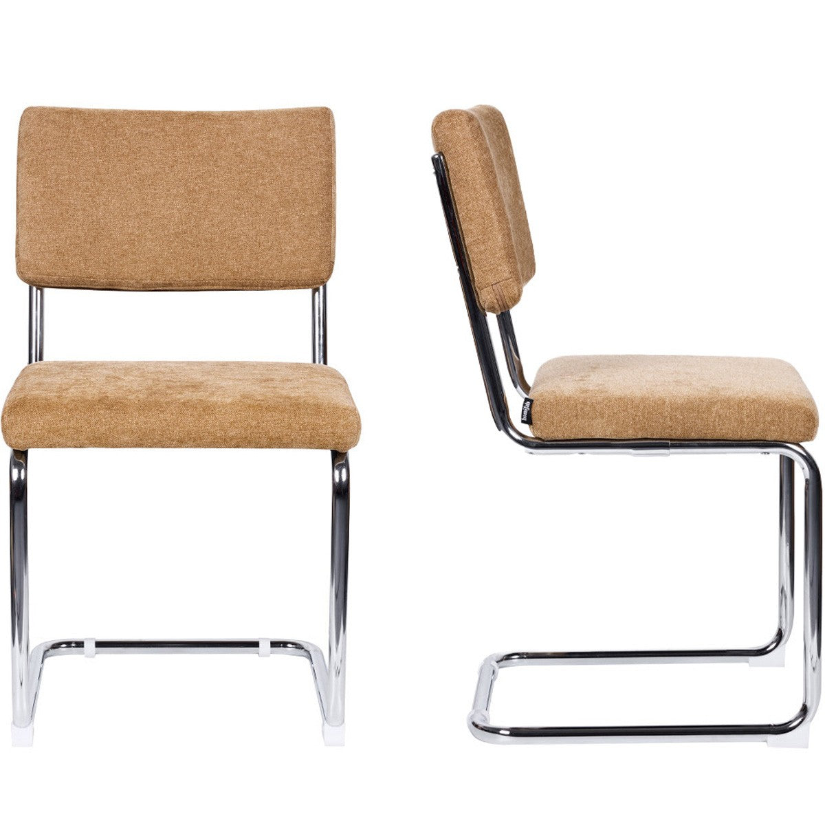 Dulce - Lot de 2 Chaises en Tissu Chenille et Piètement Chromé - Camel