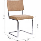 Dulce - Lot de 2 Chaises en Tissu Chenille et Piètement Chromé - Camel