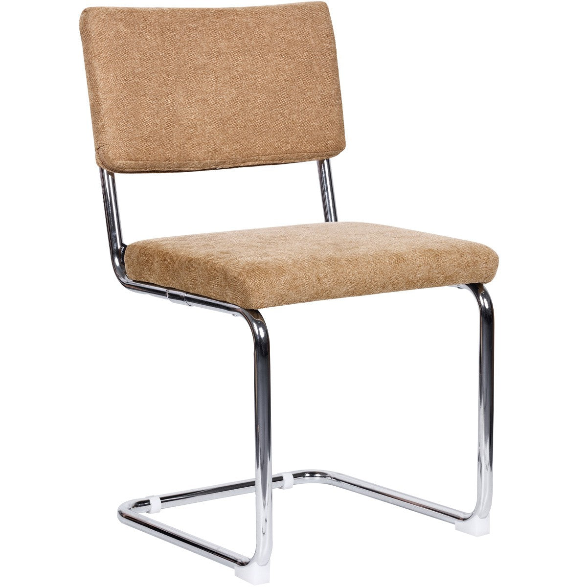 Dulce - Lot de 2 Chaises en Tissu Chenille et Piètement Chromé - Camel