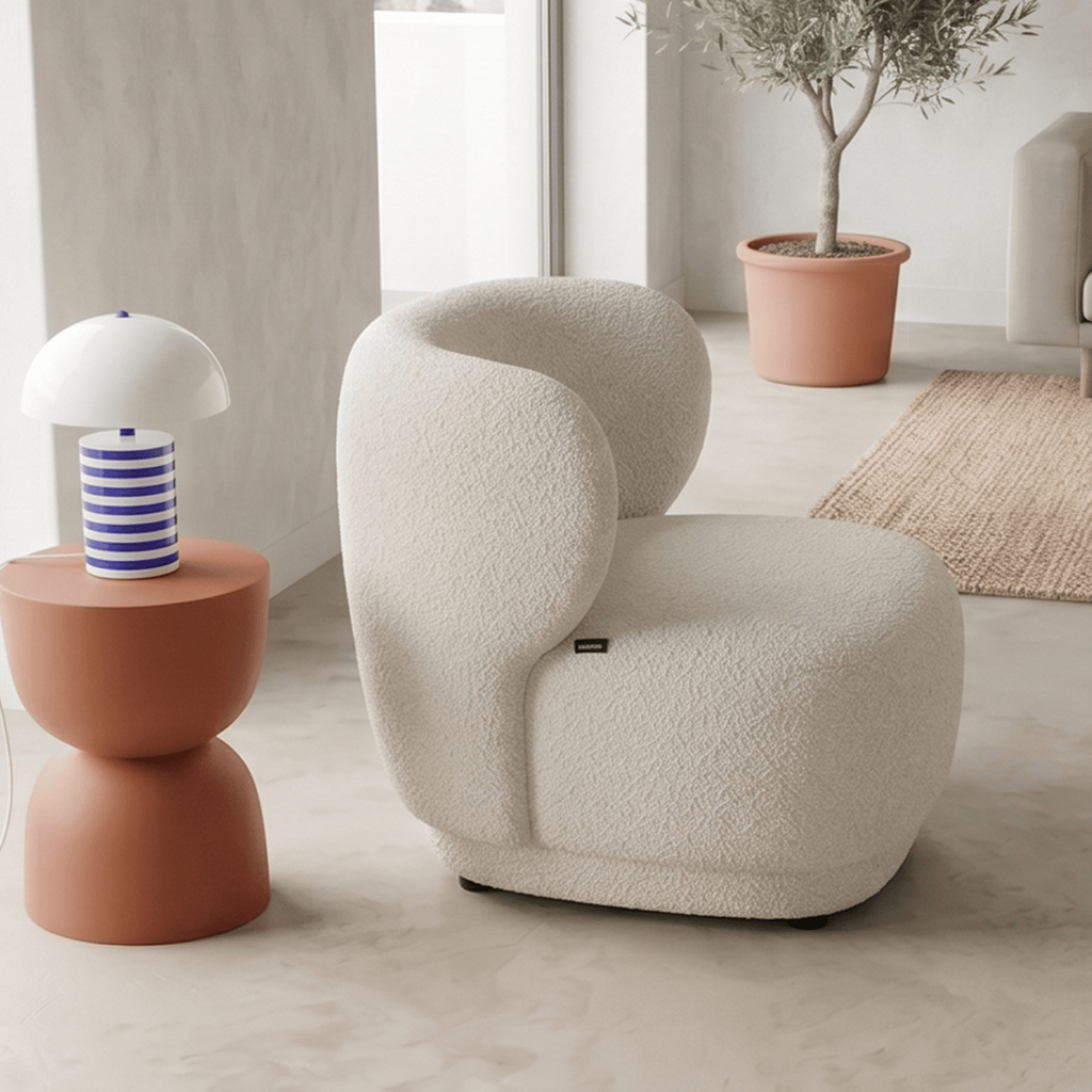 Ester - Fauteuil en Tissu Bouclette Écru - Beige