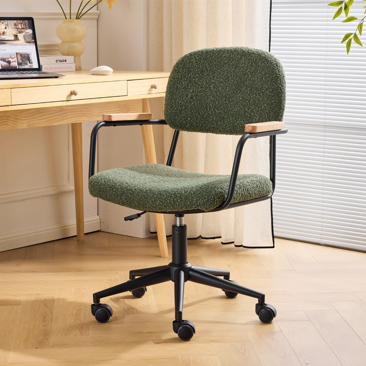 Gianni - Fauteuil de Bureau Pivotant et Réglable en Hauteur en Tissu Bouclé - Vert