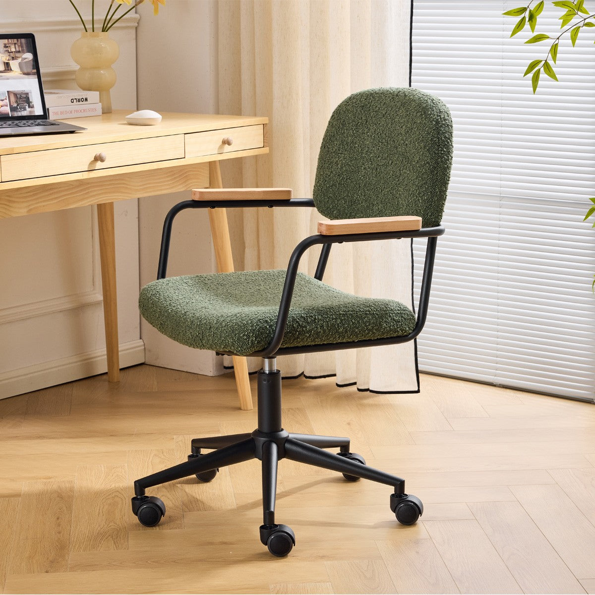 Gianni - Fauteuil de Bureau Pivotant et Réglable en Hauteur en Tissu Bouclé - Vert