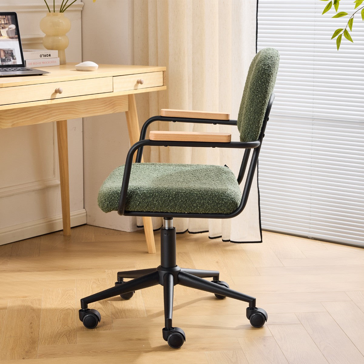 Gianni - Fauteuil de Bureau Pivotant et Réglable en Hauteur en Tissu Bouclé - Vert