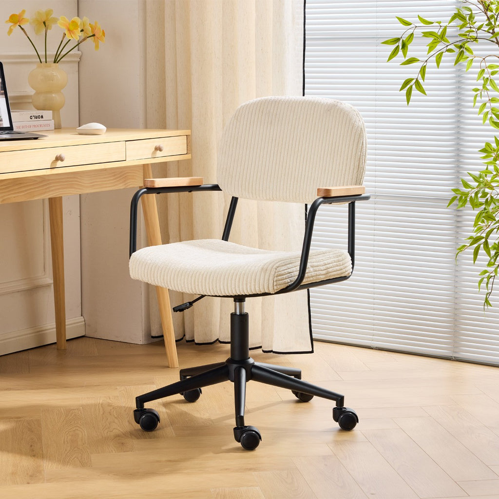 Gianni - Fauteuil de Bureau Pivotant et Réglable en Hauteur en Velours Côtelé - Beige