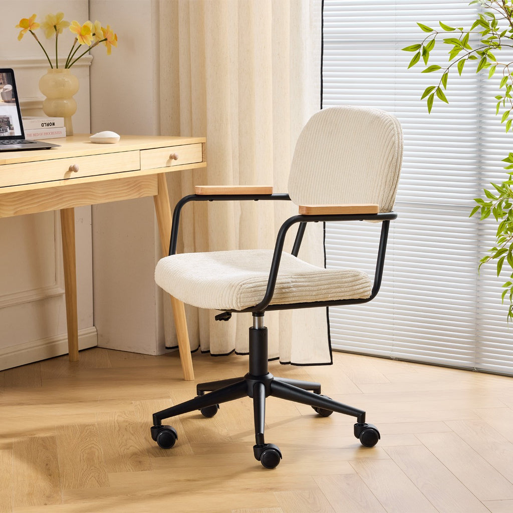 Gianni - Fauteuil de Bureau Pivotant et Réglable en Hauteur en Velours Côtelé - Beige