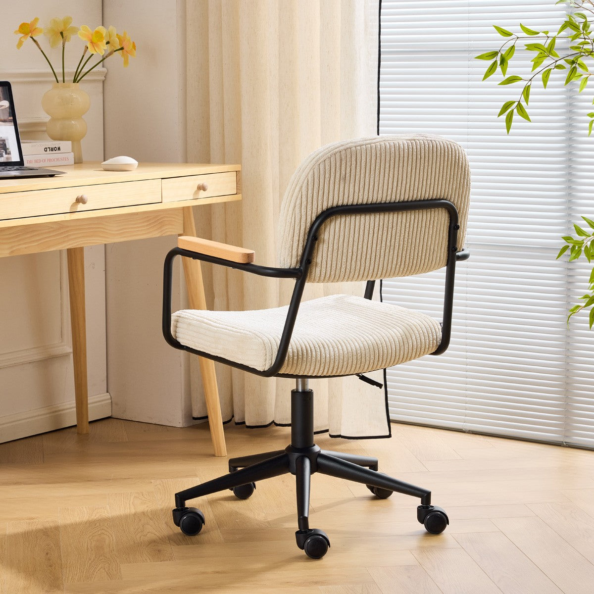 Gianni - Fauteuil de Bureau Pivotant et Réglable en Hauteur en Velours Côtelé - Beige