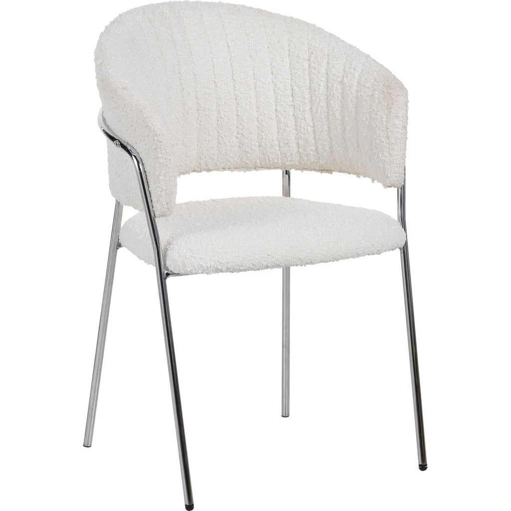 Isya - Lot de 2 Chaises en Tissu Bouclé et Piètement Chromé - Beige