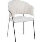 Isya - Lot de 2 Chaises en Tissu Bouclé et Piètement Chromé - Beige