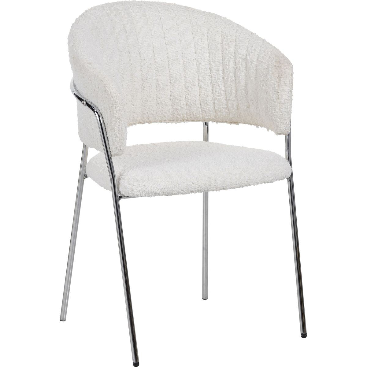 Isya - Lot de 2 Chaises en Tissu Bouclé et Piètement Chromé - Beige