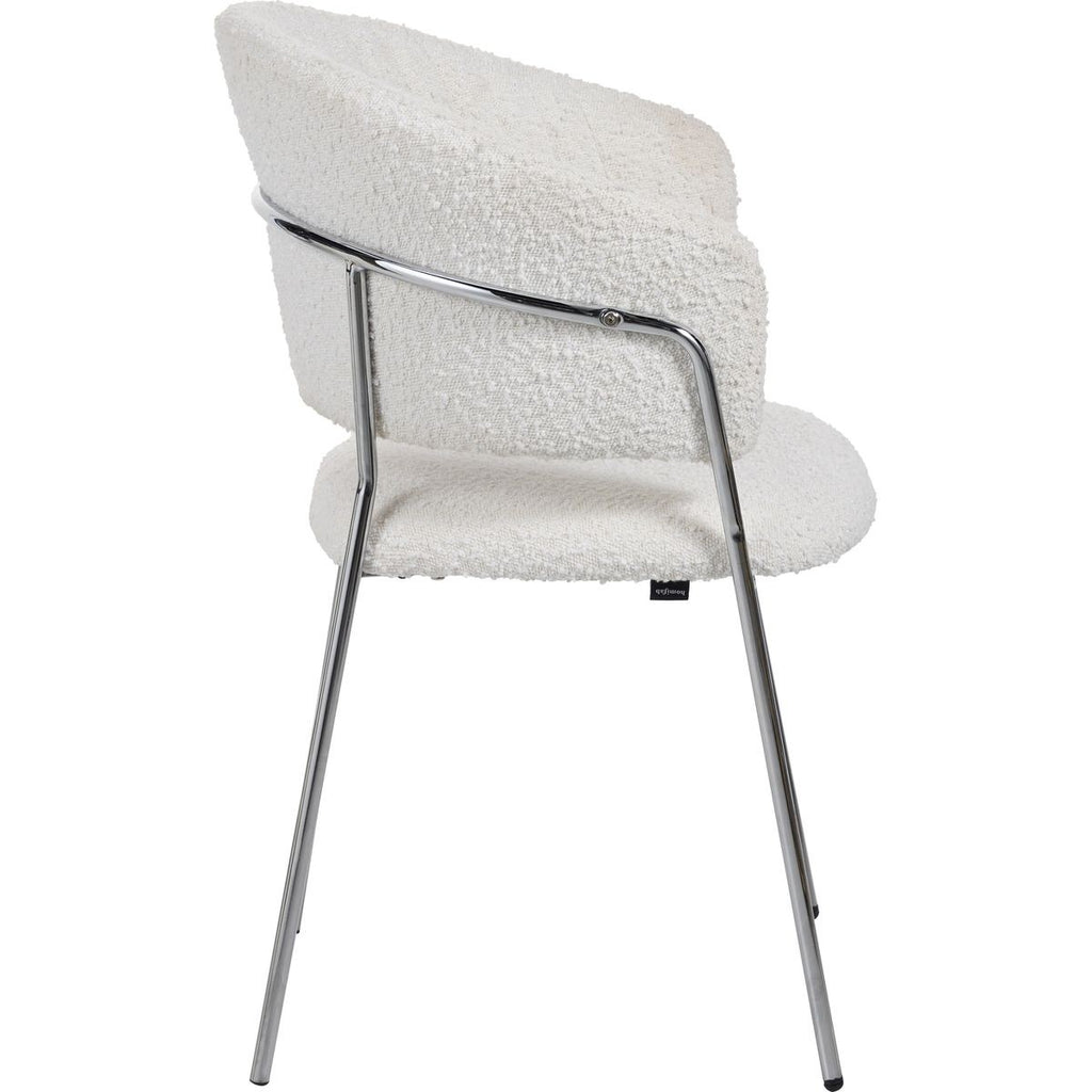 Isya - Lot de 2 Chaises en Tissu Bouclé et Piètement Chromé - Beige