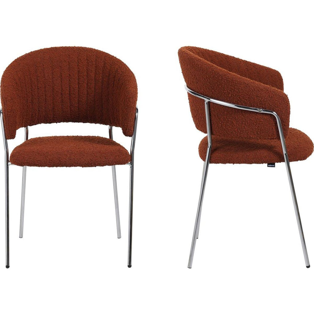 Isya - Lot de 2 Chaises en Tissu Bouclé et Piètement Chromé - Rouille