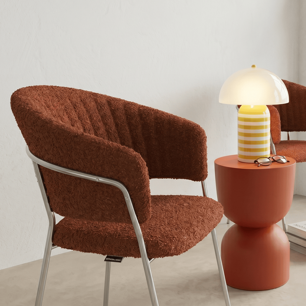 Isya - Lot de 2 Chaises en Tissu Bouclé et Piètement Chromé - Rouille