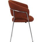 Isya - Lot de 2 Chaises en Tissu Bouclé et Piètement Chromé - Rouille