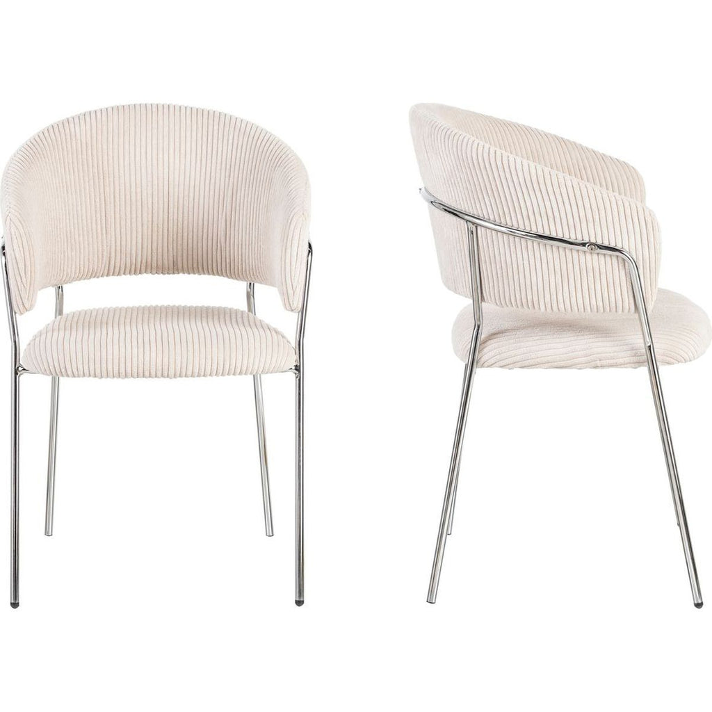 Isya - Lot de 2 Chaises en Velours Côtelé et Piètement Chromé - Beige