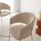 Isya - Lot de 2 Chaises en Velours Côtelé et Piètement Chromé - Beige